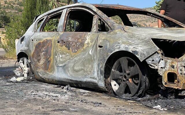 Settlers burned cars, field and property belonging to Palestinians in the West Bank in response to a deadly terror attack that left four Israelis killed. June 20, 2023. Courtesy: Twitter.