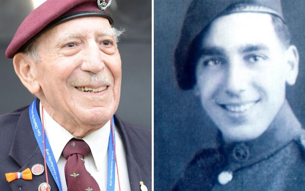 Frank Ashleigh at a ceremony last month and as a young man in 1944.