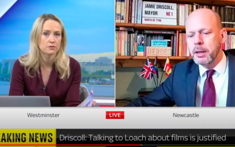 Jamie Driscoll discussed he theatre event appearance with Ken Loach on the Sophie Ridge on Sunday Sky News programme