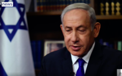 Benjamin Netanyahu talking to Sky News