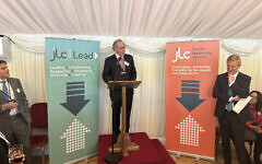 Keith Black speaks to guests at JLC members tea in Westminster, with deputy prime minister Oliver Dowden