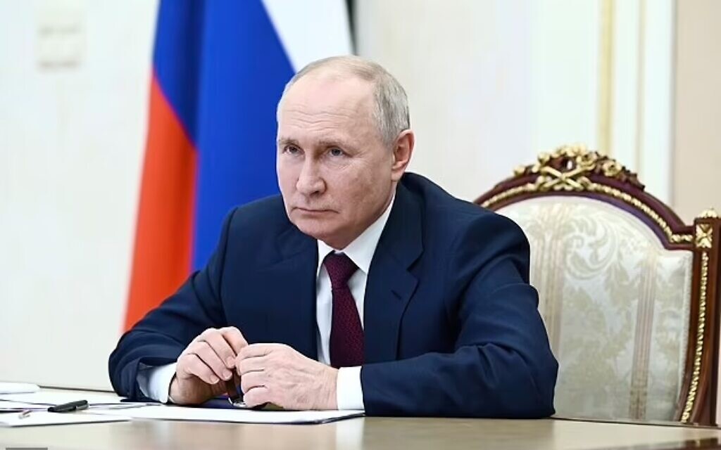 Russian President Vladimir Putin chairs a cabinet meeting via video conference at the Kremlin in Moscow, Russia