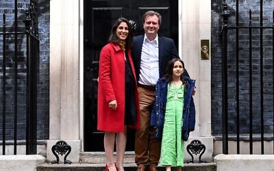 Nazanin Zaghari-Ratcliffe with husband Richard and their daughter outside Number 10.