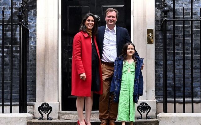 Nazanin Zaghari-Ratcliffe with husband Richard and their daughter outside Number 10.