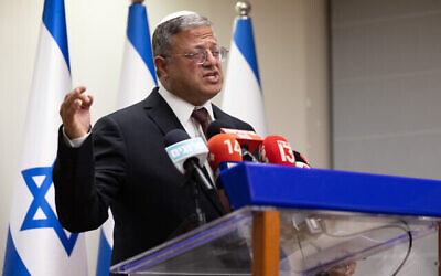 National Security Minister Itamar Ben Gvir. (Yonatan Sindel/Flash90)