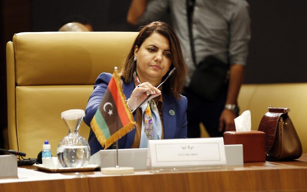 Najla Al Mangoush, Minister of Foreign Affairs of Libya at the ministerial meeting of the neighboring countries of Libya were launched, in Algiers, Algeria on August 30, 2021, with the aim of helping the Libyans to complete the process of national reconciliation by organizing general elections on their scheduled date of December 24, 2021.. (Photo by Billal Bensalem/NurPhoto)