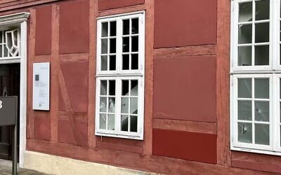 Windows at the Foundation for Memorial Sites in Lower Saxony, in the town of Celle, Germany, were found vandalized, Aug. 15, 2023. (Foundation for Memorial Sites in Lower Saxony)