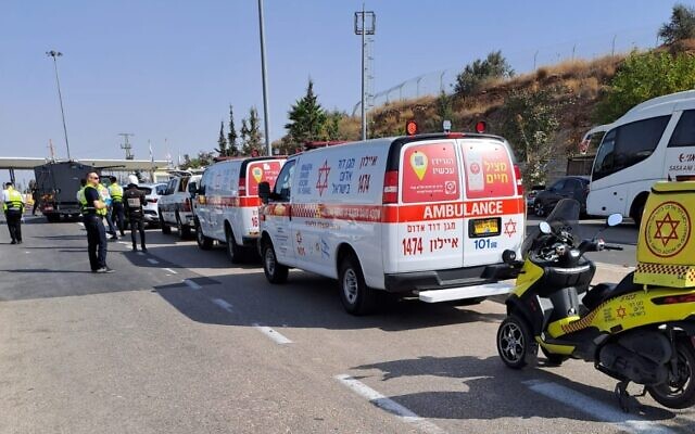 Scene of the car ramming in the West Bank. Credit: MDA spokesperson.
