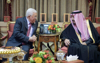 Palestinian President Mahmoud Abbas meets with Saudi Arabia's King Salman bin Abdulaziz in Riyadh, Saudi Arabia February 12, 2019 Credit: Thaer Ganaim/APA Images/ZUMA Wire/Alamy Live News