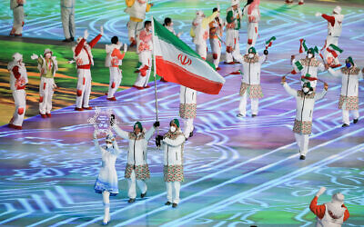 Iran's athlete delegation at the 2022 Beijing Olympics. (Lu Lin/CHINASPORTS/VCG via Getty Images)