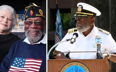 Left: Bill Pinkney and his former wife, Chicago food celebrity Ina Pinkney. (Courtesy of Ina Pinkney). Right: Capt. Bill Pinkney speaking in New Haven, Connecticut. (©2021 Captain Bill Pinkney)