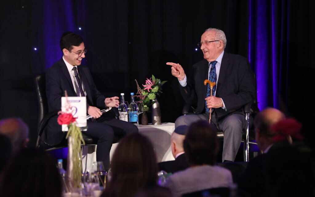 Ivor Perl BEM, member of Jewish Care's Holocaust Survivors' Centre, interviewed by Dov Forman at Jewish Care Holocaust Survivors' Centre Fundraising Dinner. Pic: JUSTIN GRAINGE
