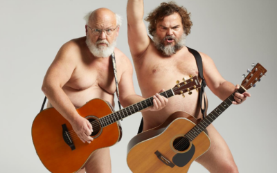 Jack Black bares all but a guitar in Tenacious D band promo pic.