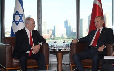 Prime Minister Benjamin Netanyahu meets Turkey's President Recep Tayyip Erdogan, September 19, 2023. Credit: Avi Ohayon (GPO)