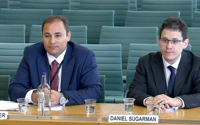 Russell Langer and Daniel Sugarman address parliamentary committee (pic Parliament TV)