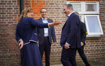 Keir Starmer meets the school leadership team at to the Independent Jewish Day School in Hendon, north London