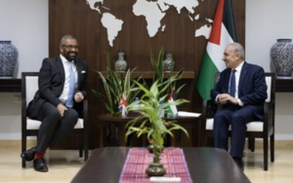 James Cleverly meets Palestinian Prime Minister Mohammed Shtayyeh.