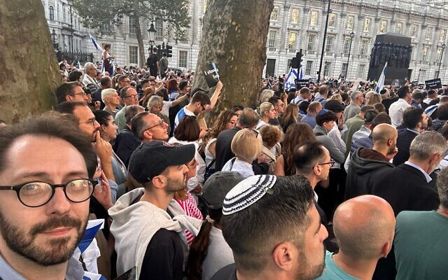 Ben Bar-Lev, far left, at the peace vigil outside Downing Street, Monday 9th October 2023