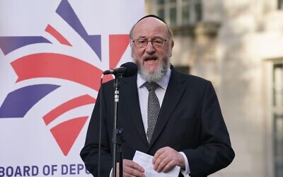 Chief Rabbi Sir Ephraim Mirvis speaking during a vigil outside Downing Street, central London, for victims and hostages of Hamas attacks