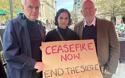 John McDonnell, Nadia Whittome, and Andy McDonald right  at Palestine demo