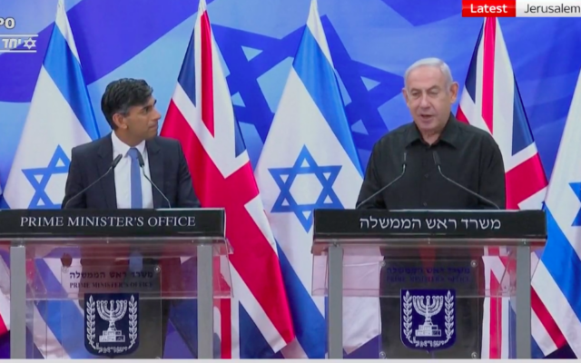 Rishi Sunak at press conference with Benjamin Netanyahu in Jerusalem