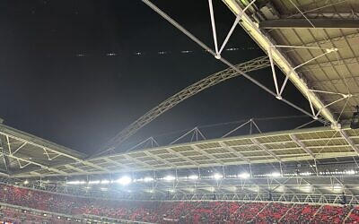 The Wembley Stadium arch unlit, despite the atrocities in Israel, for a match against Australia.