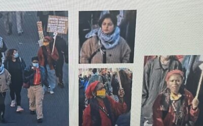 Three women, who of whom appeared widely on social media, wearing or holding images of a paraglider or hang glider attached to backs. They were seen on 14 October in Whitehall.
