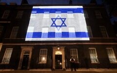 Downing Street in blue and white. 'We Stand with Israel' Downing Street in blue and white. 'We Stand with Israel'