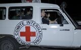Hostages are transported in International Committee of the Red Cross vehicles from the Gaza Strip.