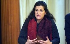 2TA3GK3 Limor Sella-Broyde speaking during a press conference at the Israeli Embassy in London. Picture date: Tuesday November 28, 2023.