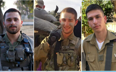 Soldiers killed on Tuesday night in Gaza: From left: Staff Sgt. Roei Dawi, Cpl. Lior Siminovich and Staff Sgt. Erez Mishlovsky.