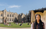 St Salvator's Quad at St Andrews and, inset, 22-year-old rector Stella Maris. Photograph: University of St Andrews