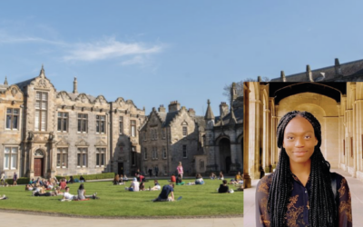 St Salvator's Quad at St Andrews and, inset, 22-year-old rector Stella Maris. Photograph: University of St Andrews