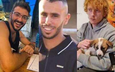 (L-R) Gaza hostages Alon Shamriz, Samer Talalka, and Yotam Haim
(photo credit: Hostages and Missing Families Forum)