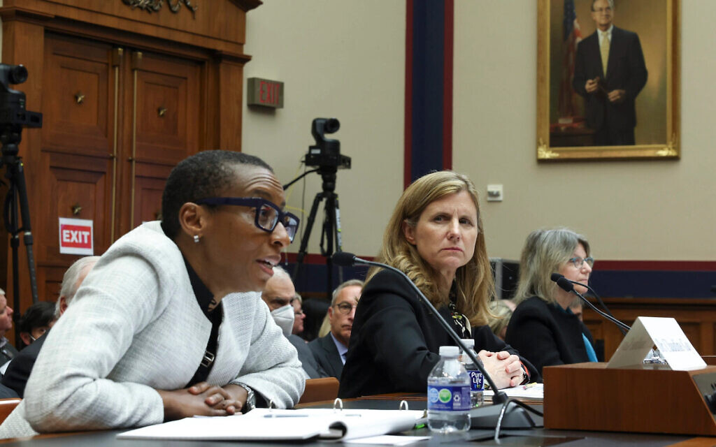 Claudine Gay, President of Harvard University, Liz Magill, President of University of Pennsylvania, and Sally Kornbluth, President of Massachusetts Institute of Technology, testify before the House Education and Workforce Committee on December 5, 2023, in Washington, DC. The Committee held a hearing to investigate antisemitism on college campuses. (Kevin Dietsch/Getty Images)