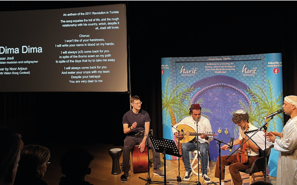 Eastern Beats play Dima Dima by Yasser Jradi, an anthem of the 2011 revolution in Tunisia, at the JW3 event. Photo: Laurence Julius
