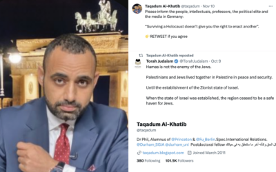 Taqadum al-Khatib, some of his tweets and his profile on X last month before he redacted it