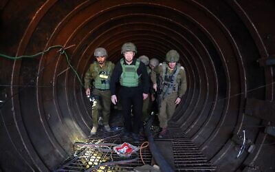 Defence Minister Yoav Gallant visiting Hamas' terror tunnel in Gaza. Photo credit: Ariel Hermoni (MoD)