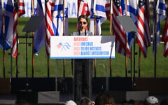 Rachel Goldberg speaks during the “March For Israel” at the National Mall in Washington, D.C., Nov. 14, 2023. (Photo by Noam Galai/Getty Images)