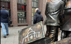 Graffiti on the Berlin 'Trains to Life – Trains to Death' memorial by Frank Meisler Graffiti on the Berlin 'Trains to Life – Trains to Death' memorial by Frank Meisler