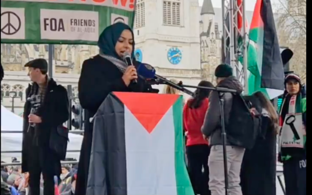 Apsana Begum speaks at PSC demo