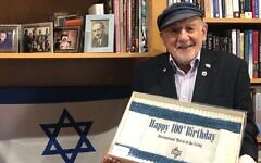 Walter Bingham celebrating his hundredth birthday on January 4, 2023. (Credit: International March of the Living) Walter Bingham celebrating his hundredth birthday on January 4, 2023. (Credit: International March of the Living)
