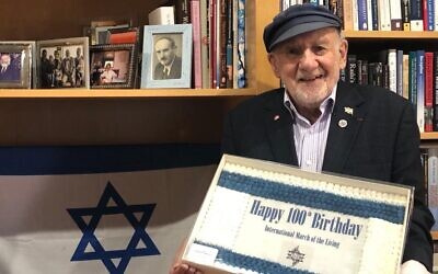 Walter Bingham celebrating his hundredth birthday on January 4, 2023. (Credit: International March of the Living)
