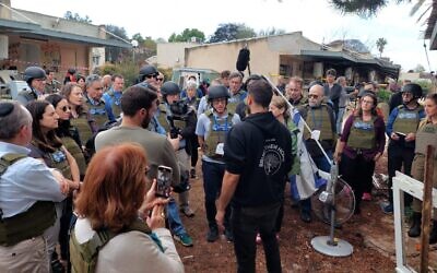 A delegation of University of Pennsylvania professors visits a southern Israel kibbutz that was attacked by Hamas on Oct. 7, in January 2024. (Courtesy Israel Destination)