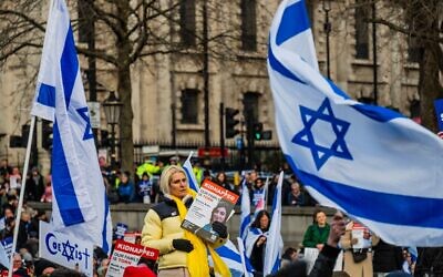 London, UK. 14th Jan, 2024. Stand with Israel Rally Trafalgar Square, marking 100 days since the attacks of October 7th.