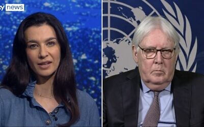 UN Under-Secretary-General for Humanitarian Affairs and Emergency Relief Coordinator Martin Griffiths. Courtesy: Sky News.