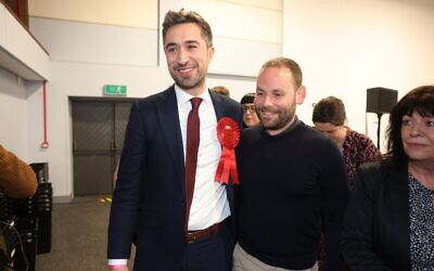 Damien Egan labour candidate at the by election count for the Kingswood by election pictured at the count with his husband  Yossi Felberbaum (PIC IAN VOGLER)