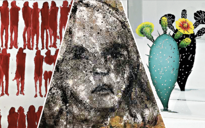 Detail of (from left) Untitled by Zehava Masser, 'October 7th' by Limor Zarfaty Max and 'Happy Days' by Zadok Ben-David