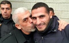 One of the journalists, Hassan Eslaiah, caused uproar after a photo of him from 2020 resurfaced, showing Hamas leader Yahya Sinwar kissing and hugging Eslaiah. Courtesy: X