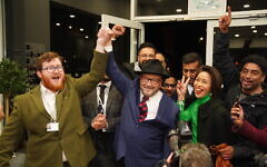 George Galloway holds a rally at his Rochdale Headquarters after being declared winner of the Rochdale by-election.